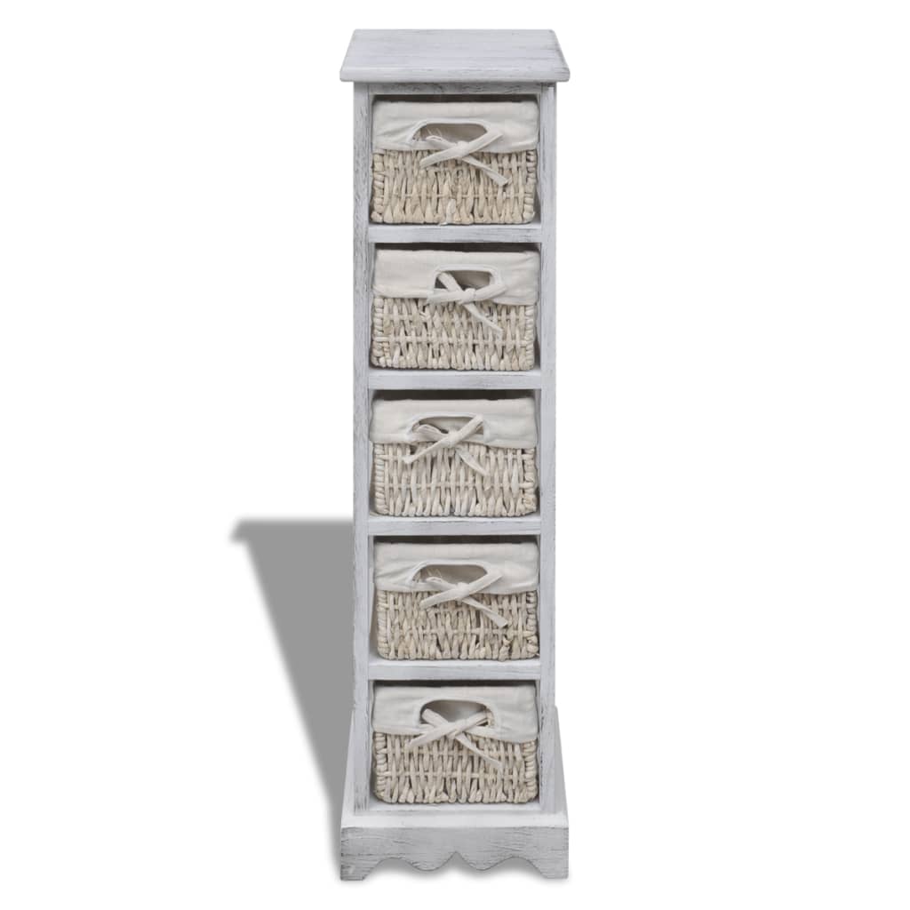vidaXL Wooden Storage Rack 5 Weaving Baskets White