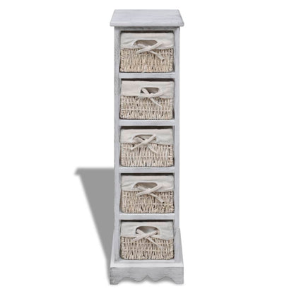 vidaXL Wooden Storage Rack 5 Weaving Baskets White