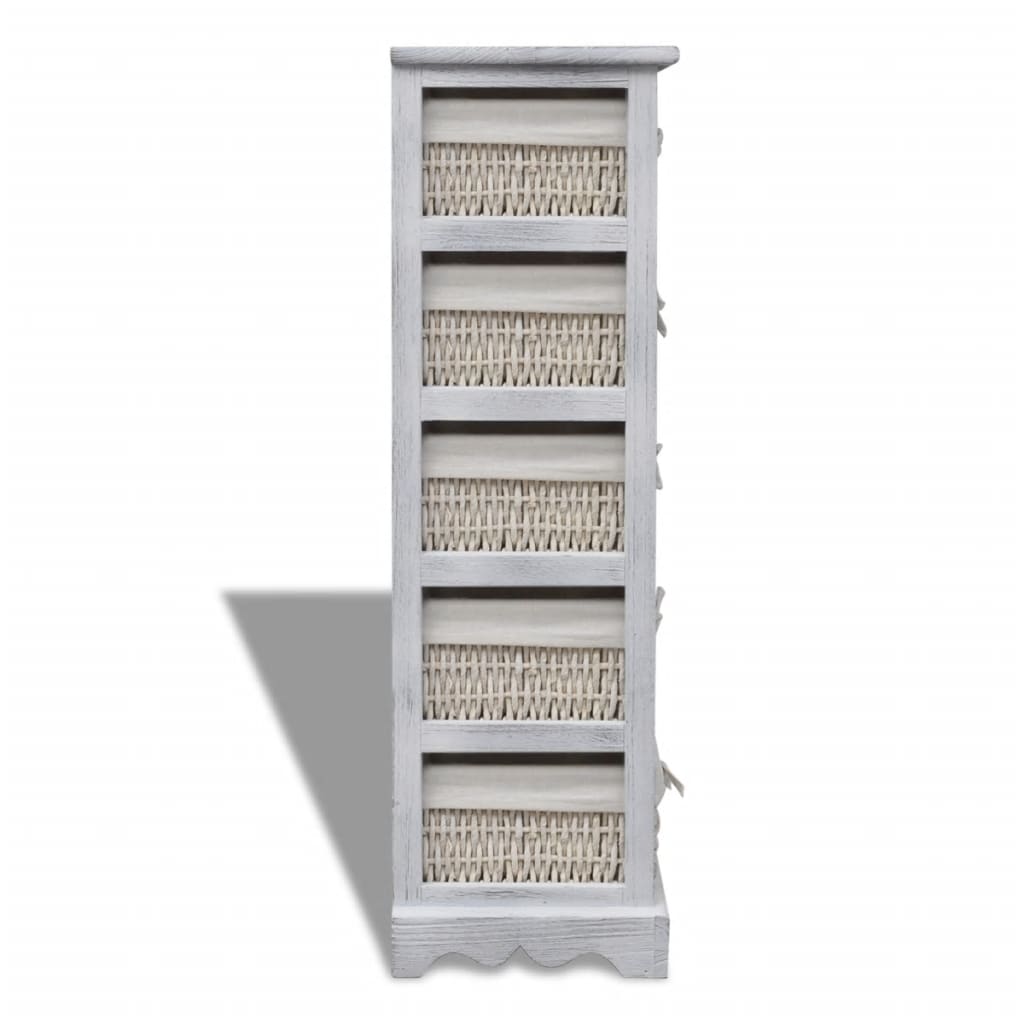 vidaXL Wooden Storage Rack 5 Weaving Baskets White