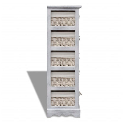 vidaXL Wooden Storage Rack 5 Weaving Baskets White