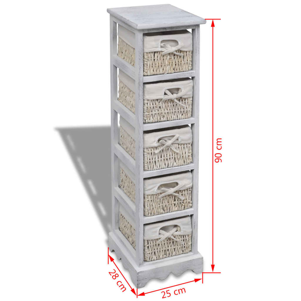 vidaXL Wooden Storage Rack 5 Weaving Baskets White