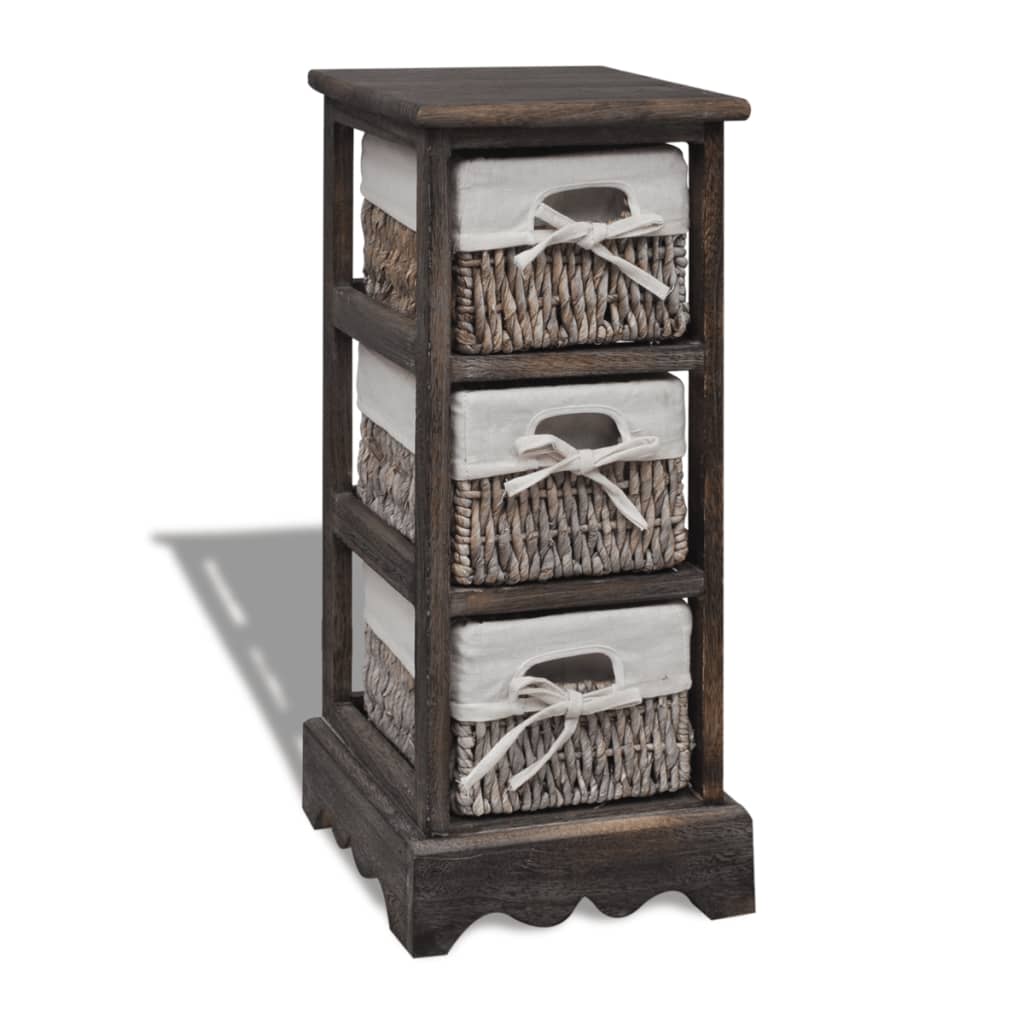 vidaXL Wooden Storage Rack 3 Weaving Baskets Brown