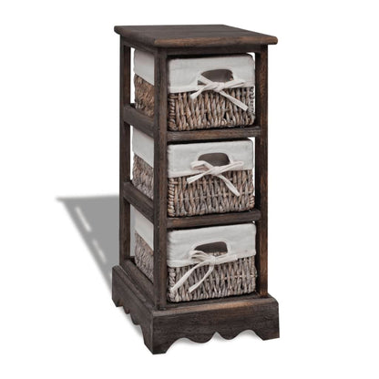 vidaXL Wooden Storage Rack 3 Weaving Baskets Brown