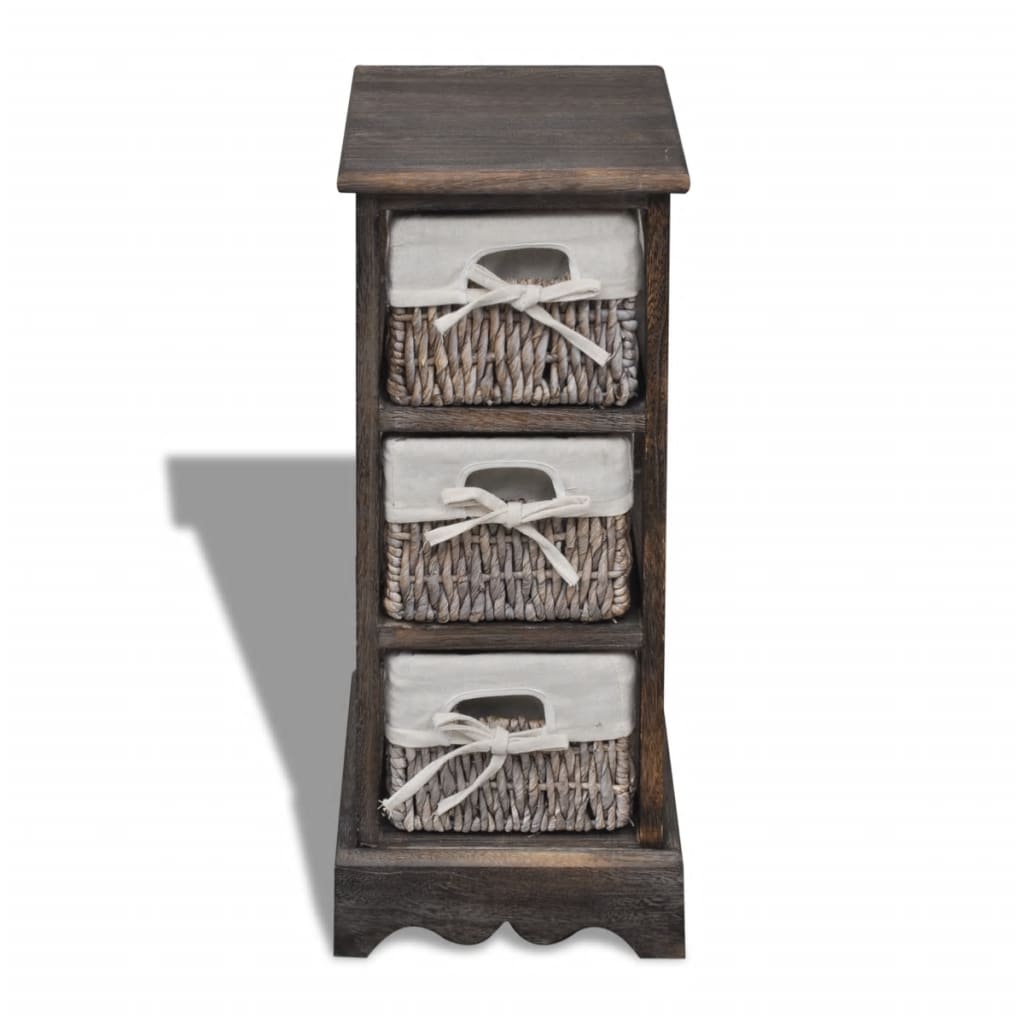 240799 vidaXL Wooden Storage Rack 3 Weaving Baskets Brown