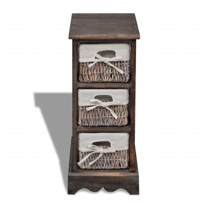 240799 vidaXL Wooden Storage Rack 3 Weaving Baskets Brown