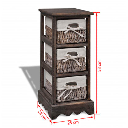 vidaXL Wooden Storage Rack 3 Weaving Baskets Brown