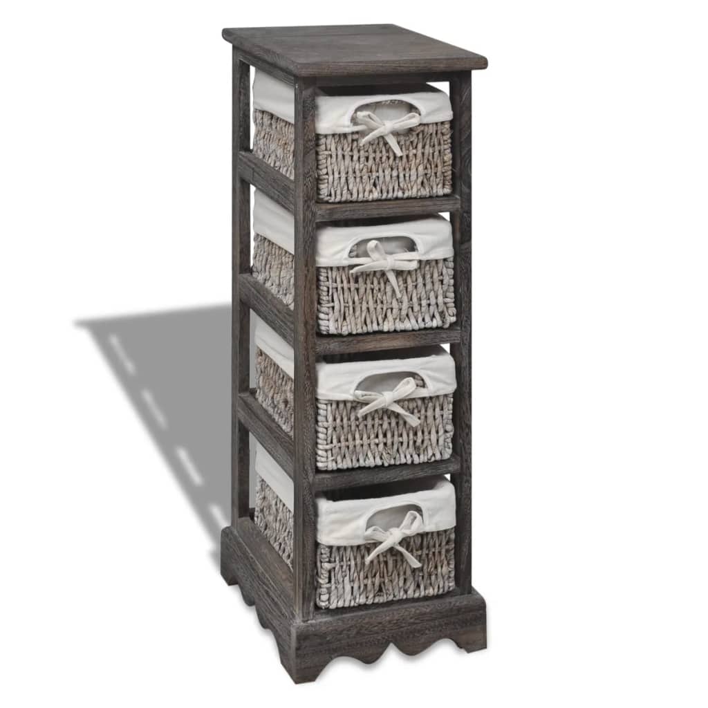 vidaXL Wooden Storage Rack 4 Weaving Baskets Brown
