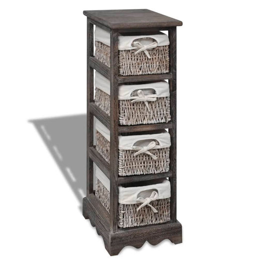 vidaXL Wooden Storage Rack 4 Weaving Baskets Brown
