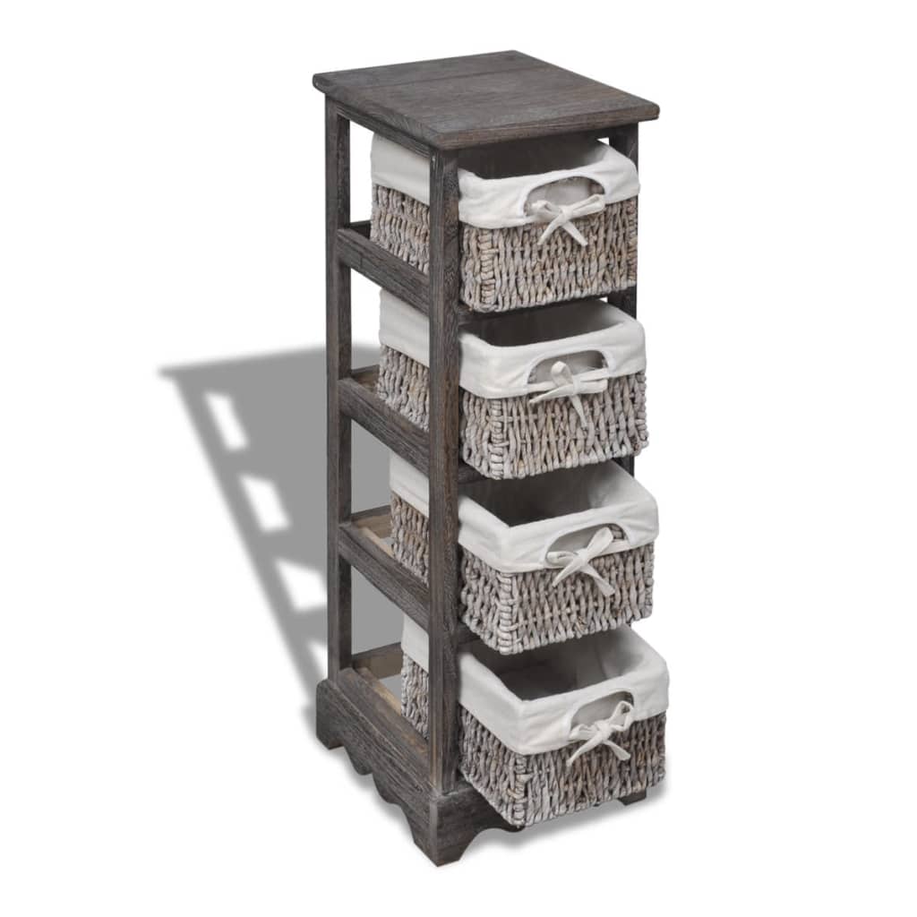 vidaXL Wooden Storage Rack 4 Weaving Baskets Brown