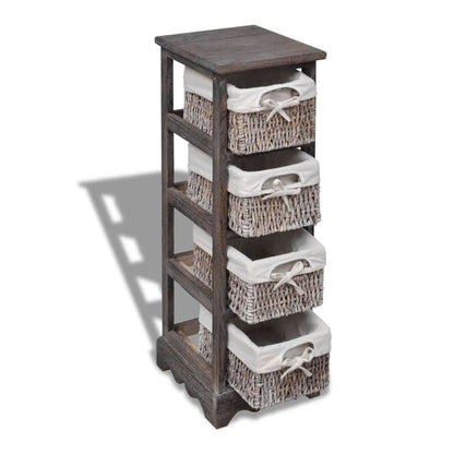 vidaXL Wooden Storage Rack 4 Weaving Baskets Brown
