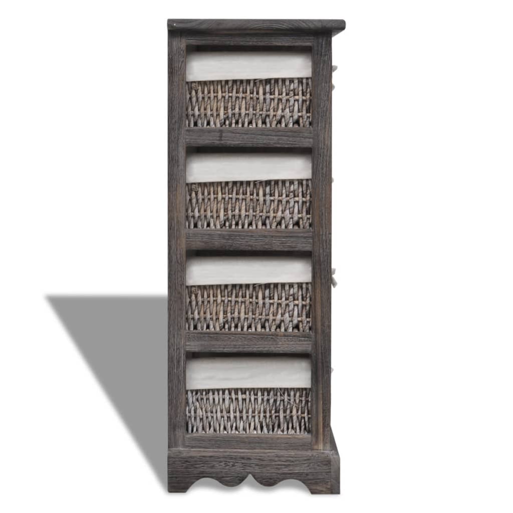 vidaXL Wooden Storage Rack 4 Weaving Baskets Brown