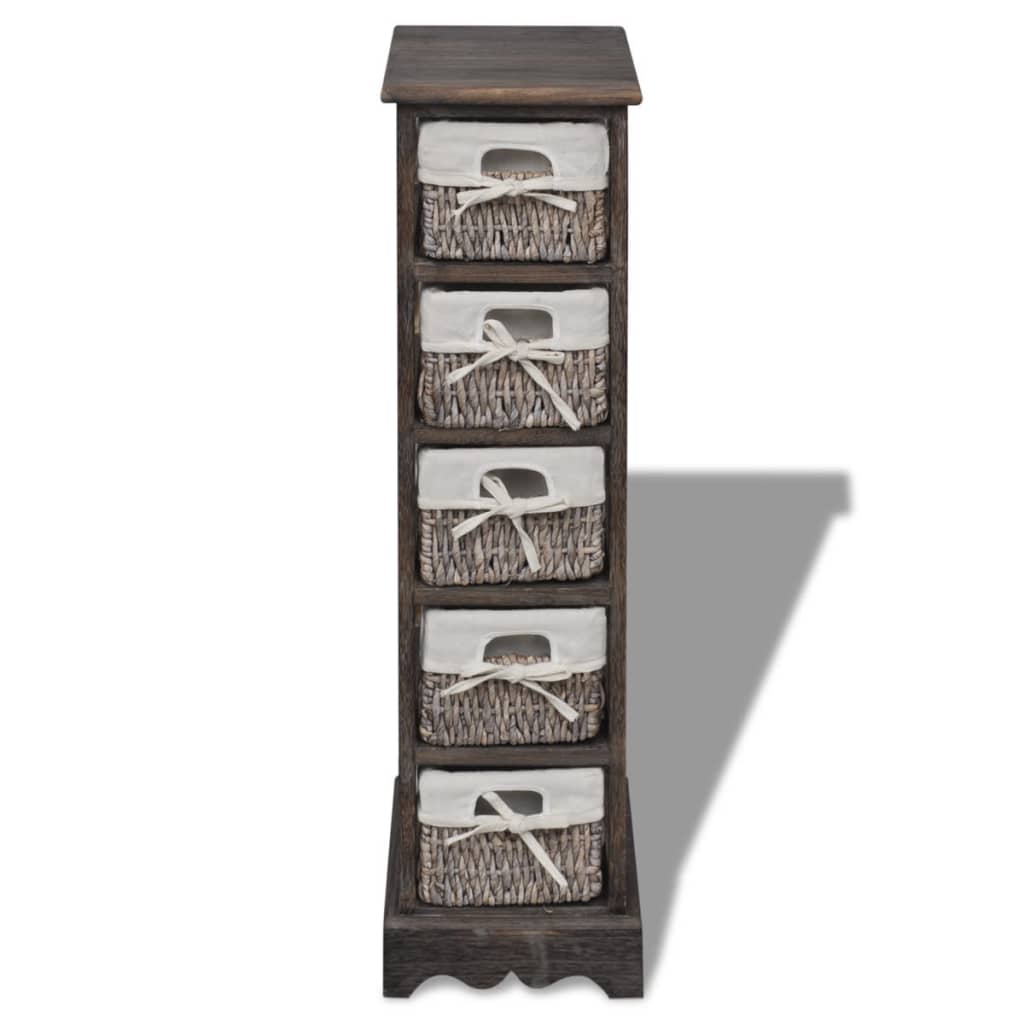 vidaXL Wooden Storage Rack 5 Weaving Baskets Brown