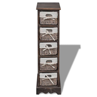 vidaXL Wooden Storage Rack 5 Weaving Baskets Brown