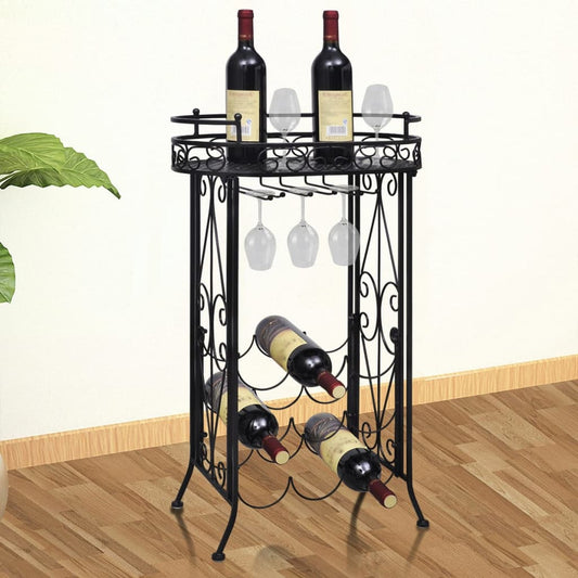 240940 vidaXL Wine Rack with Glass Holder for 9 Bottles Metal