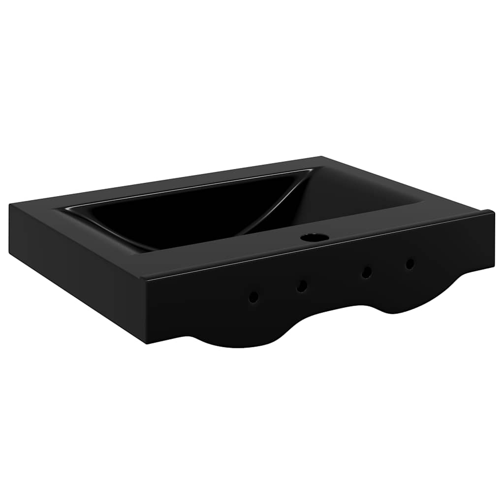 Rectangular Ceramic Basin Black with Faucet Hole 60x46 cm