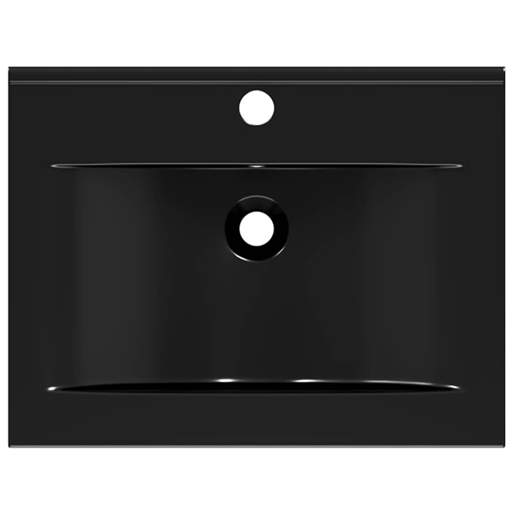 Rectangular Ceramic Basin Black with Faucet Hole 60x46 cm
