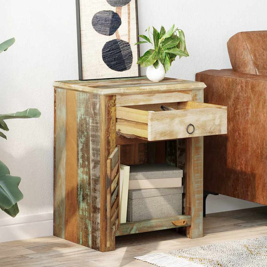 240950 vidaXL End Table with 1 Drawer 1 Door Reclaimed Wood