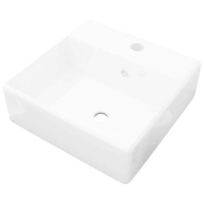 140684 Luxury Ceramic Basin Square with Overflow and Faucet Hole 41 x 41 cm
