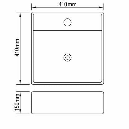 140684 Luxury Ceramic Basin Square with Overflow and Faucet Hole 41 x 41 cm