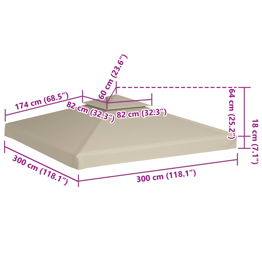 vidaXL Cover For Pavilion | Beige | Polyester with PVC coating | 3x3 metres