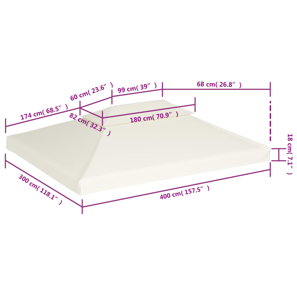 vidaXL Gazebo Cover Canopy Replacement 310 g / m² Cream White 3 x 4 m
