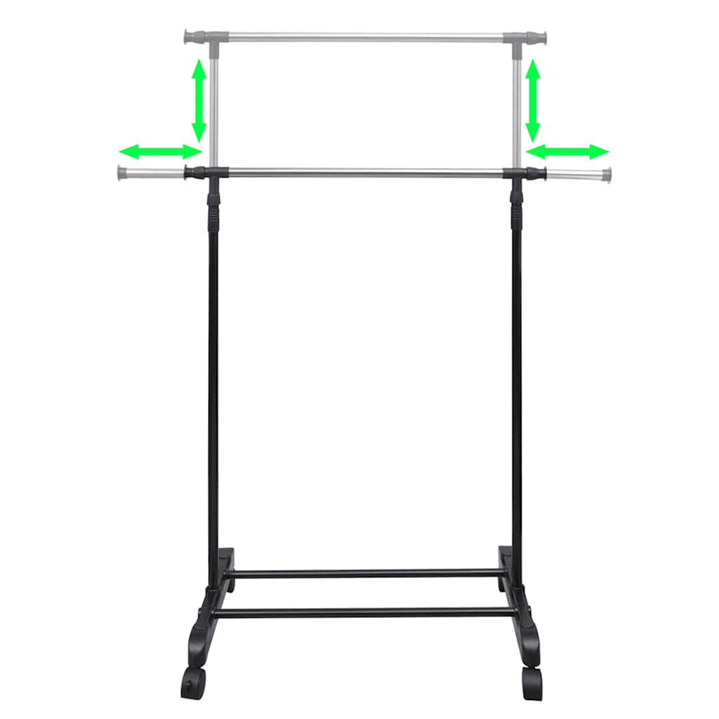 vidaXL Clothes Rack | Silver, Black | Stainless Steel, PP Plastic | Adjustable