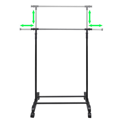 vidaXL Clothes Rack | Silver, Black | Stainless Steel, PP Plastic | Adjustable