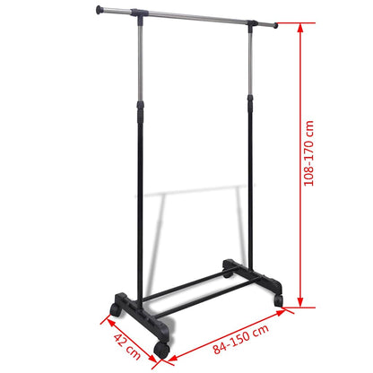 vidaXL Clothes Rack | Silver, Black | Stainless Steel, PP Plastic | Adjustable