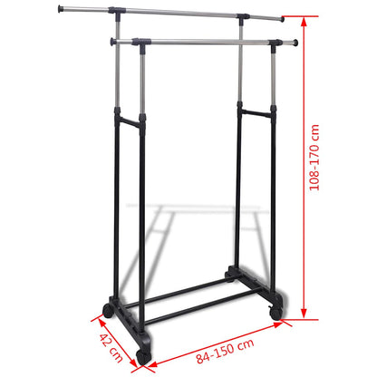 vidaXL Clothes Rack | Black and Silver | Stainless Steel, PP Plastic