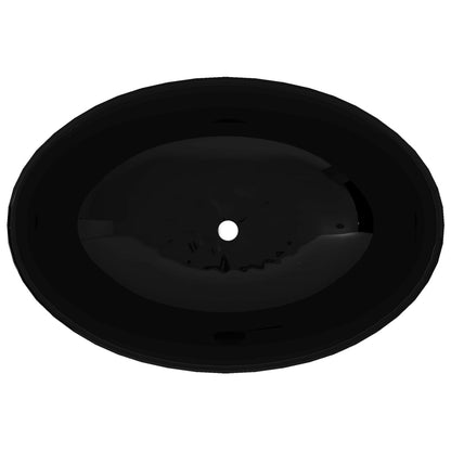vidaXL Luxury Ceramic Basin Oval-shaped Sink Black 40 x 33 cm