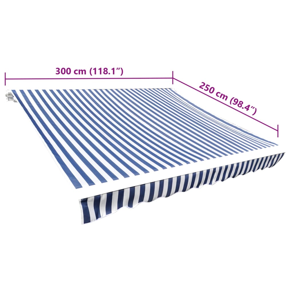 vidaXL Awning Replacement Fabric Blue and White 3x2.5 m Polyester
