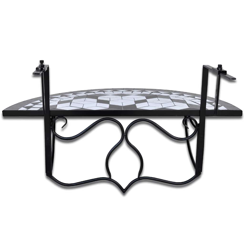 vidaXL Hanging Balcony Table Black and White Mosaic
