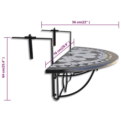 vidaXL Hanging Balcony Table Black and White Mosaic