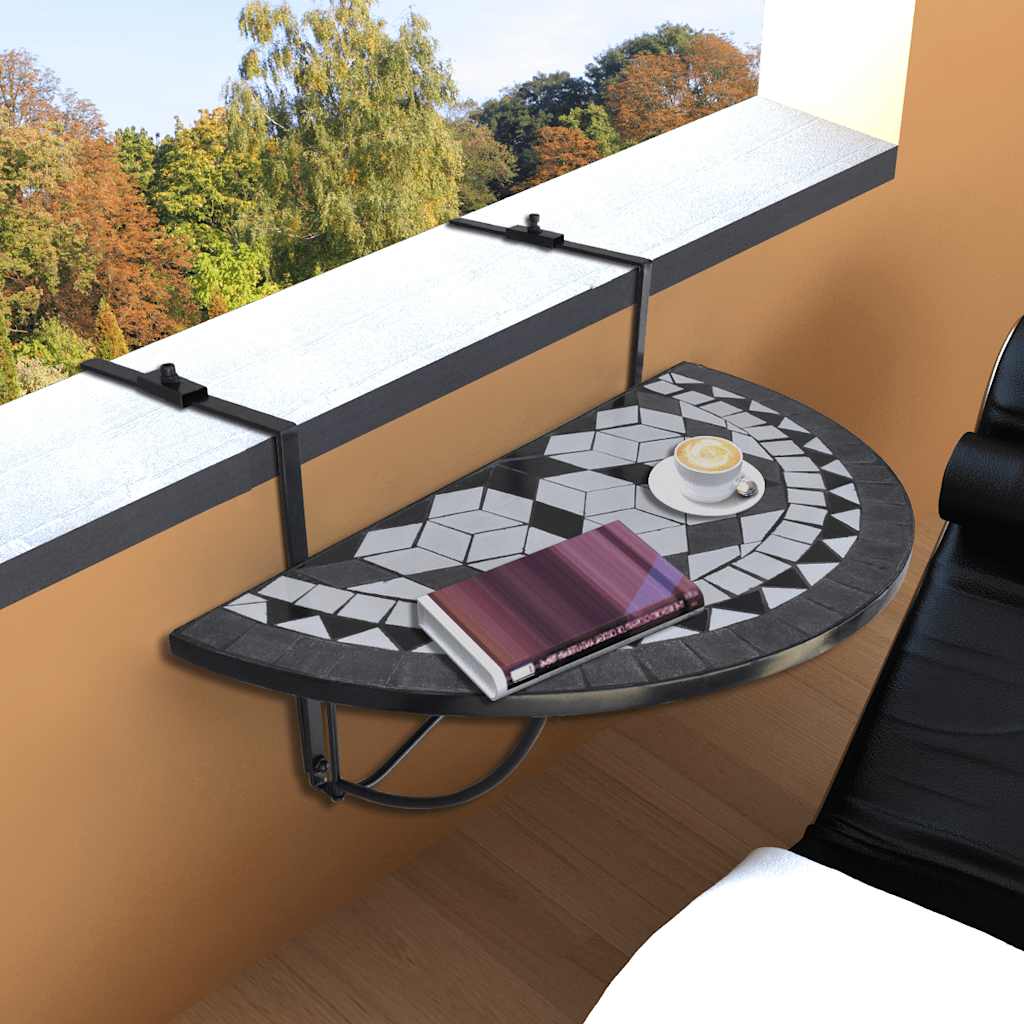 vidaXL Hanging Balcony Table Black and White Mosaic