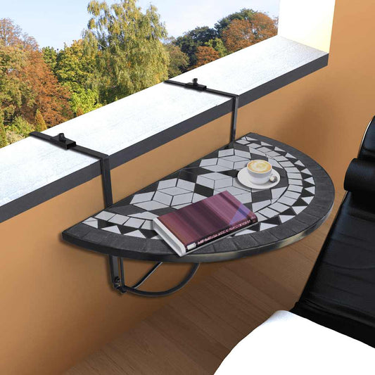 vidaXL Hanging Balcony Table Black and White Mosaic