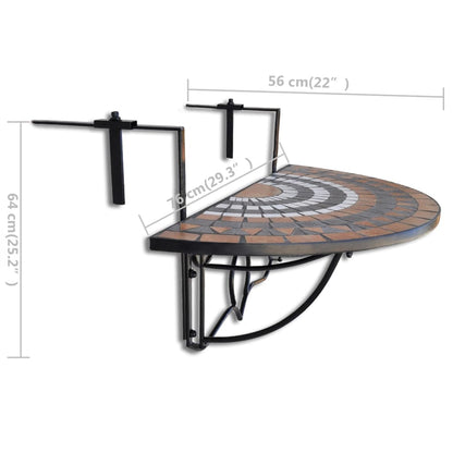 vidaXL Hanging Balcony Table Terracotta and White Mosaic