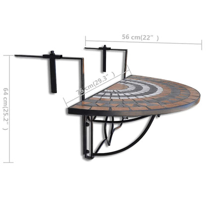 vidaXL Hanging Balcony Table Terracotta and White Mosaic