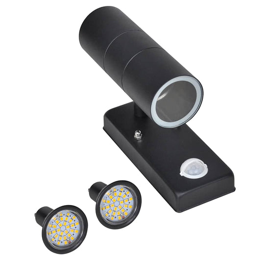 vidaXL LED Wall Lamp Stainless Steel Cylinder Shape Black with Sensor