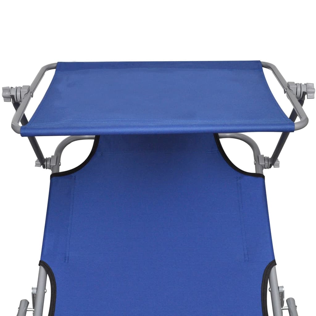 vidaXL Folding Sun Lounger with Canopy Steel and Fabric Blue