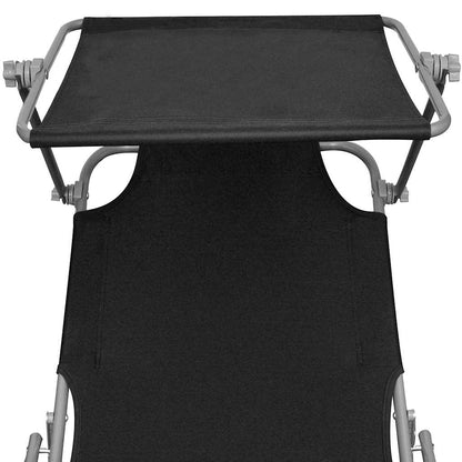 vidaXL Folding Sun Lounger with Canopy Steel and Fabric Black