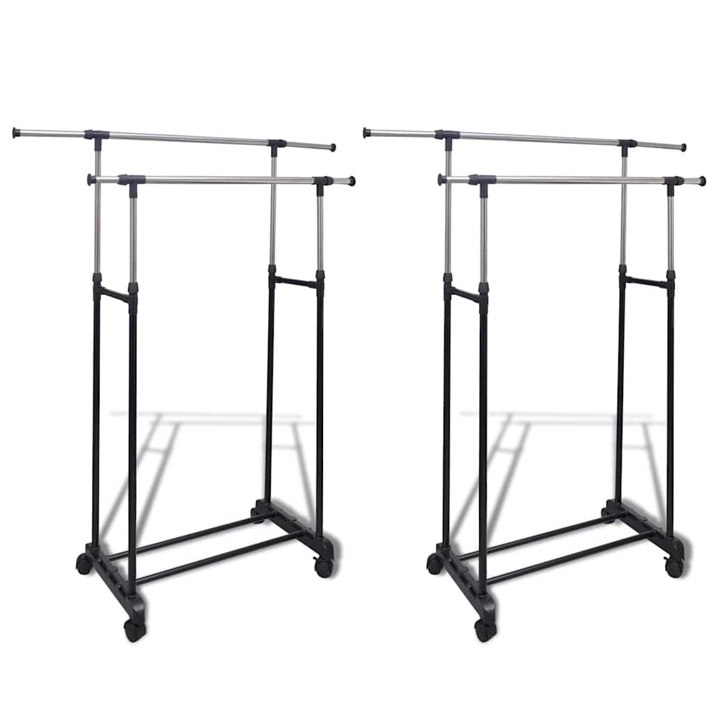 vidaXL Clothes Rack | Set of 2 | Black, Silver | Stainless Steel, PP Plastic