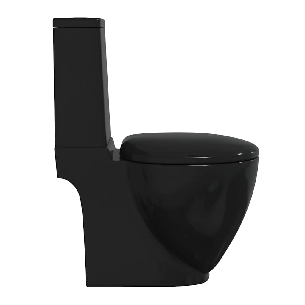 vidaXL WC Ceramic Toilet Bathroom Round Toilet Bottom Water Flow Black