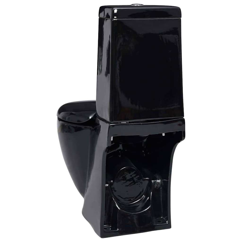 vidaXL WC Ceramic Toilet Bathroom Round Toilet Bottom Water Flow Black
