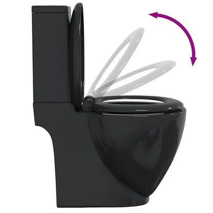 vidaXL WC Ceramic Toilet Bathroom Round Toilet Bottom Water Flow Black