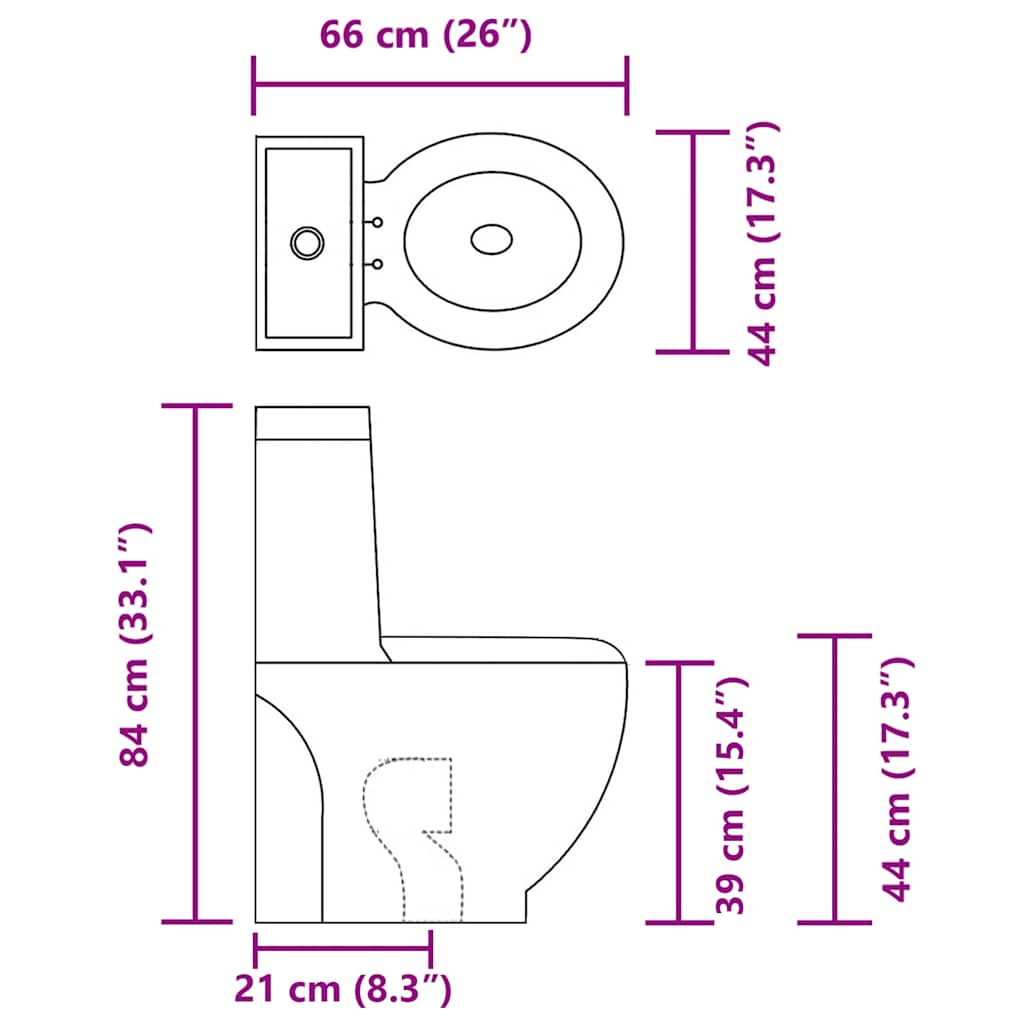 vidaXL WC Ceramic Toilet Bathroom Round Toilet Bottom Water Flow Black