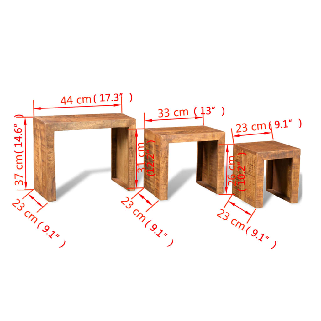 vidaXL Nesting Table Set 3 Pieces Solid Mango Wood