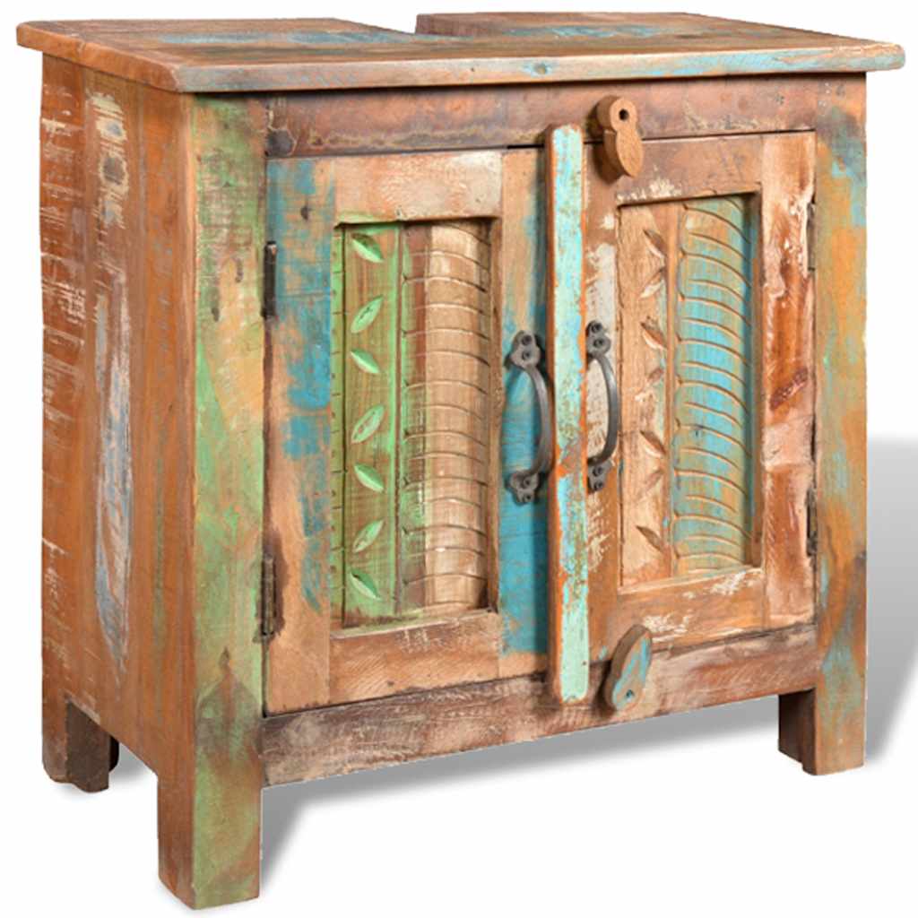 241134 Reclaimed Solid Wood Bathroom Vanity Cabinet Set with Mirror