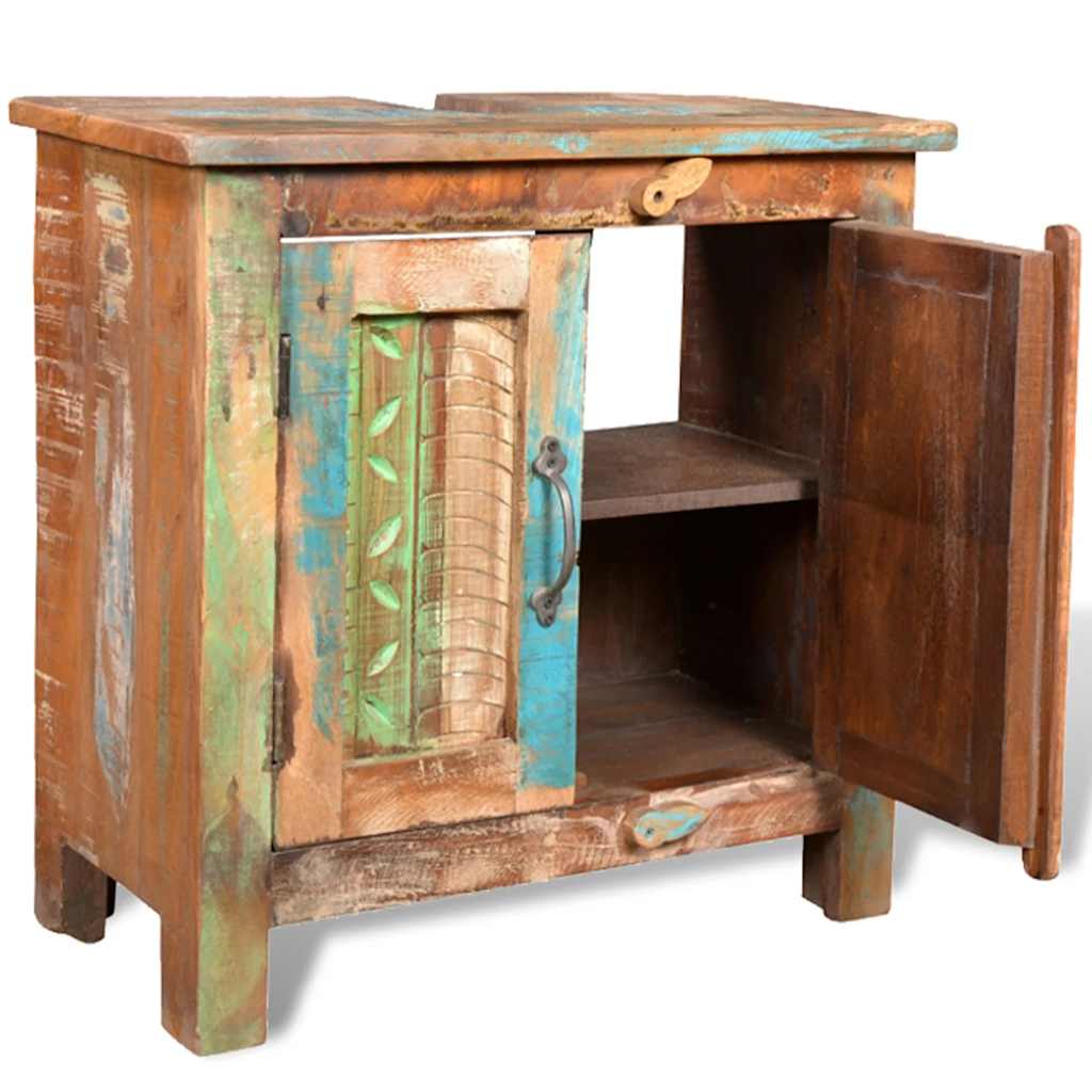 241134 Reclaimed Solid Wood Bathroom Vanity Cabinet Set with Mirror