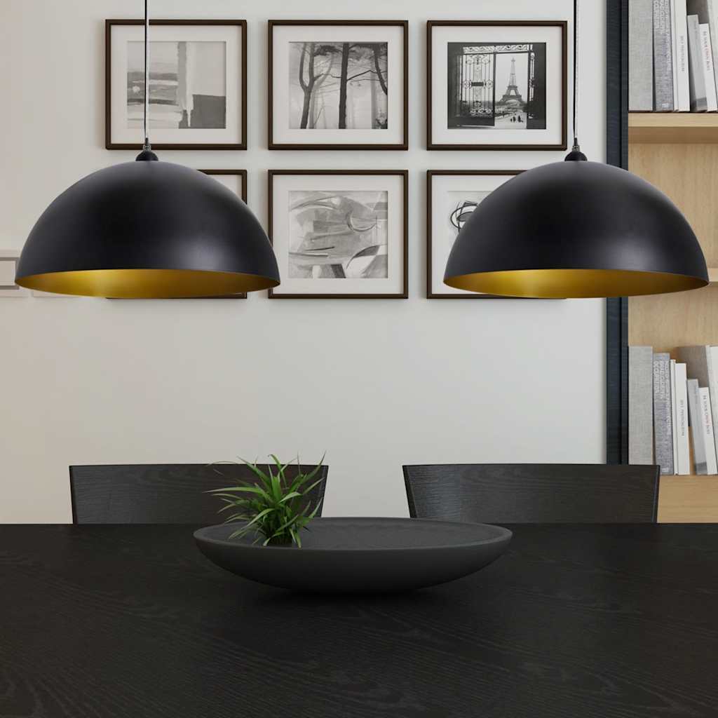241113 vidaXL Ceiling Lamp 2 pcs Height-adjustable Semi-spherical Black