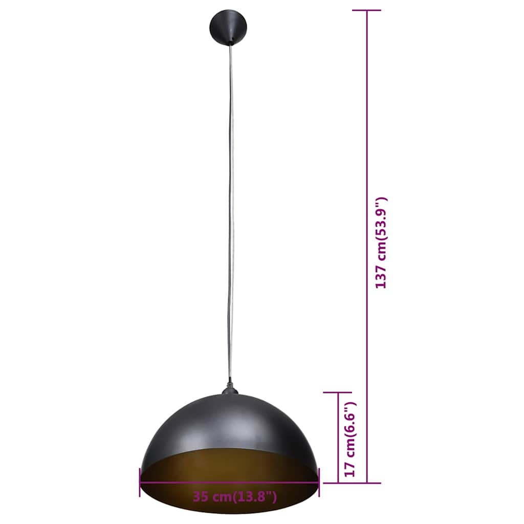 241113 vidaXL Ceiling Lamp 2 pcs Height-adjustable Semi-spherical Black